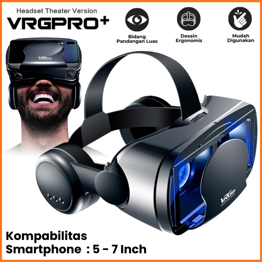 MS VRGPRO+ VR Box Virtual Reality 3D Glasses with Headphone Kacamata Vr Untuk Semua Hp 5 - 7 Inch