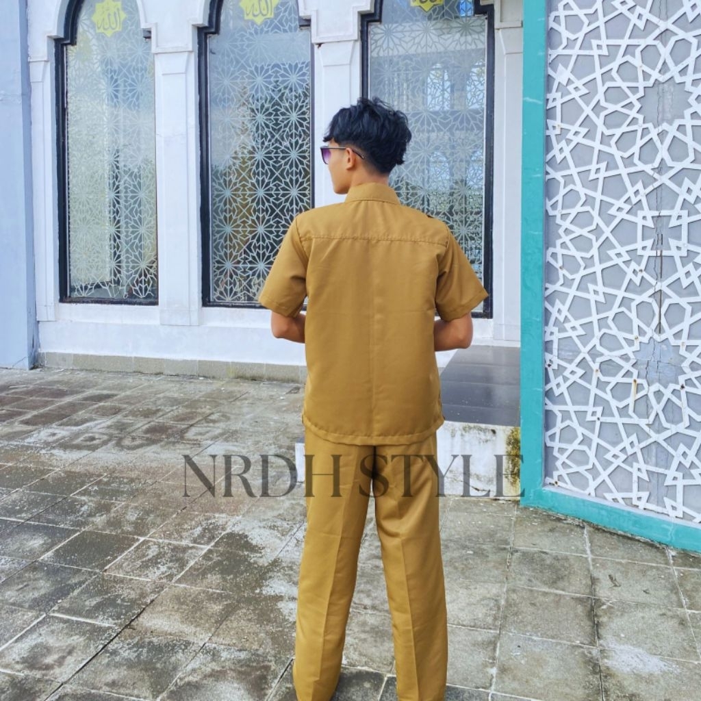 Baju Seragam Dinas ASN Pemda pria khaki Tua Lengan Pendek