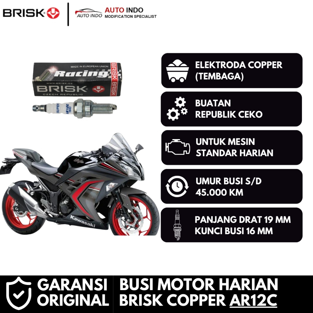 Busi Motor Brisk Copper Racing AR12C untuk Kawasaki Ninja 250 Old Karbu | Garansi Ori BRISK
