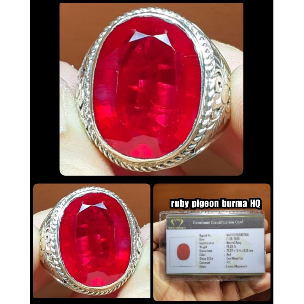 batu permata ruby burma jumbo asli myanmar NTE + iket silver tebal
