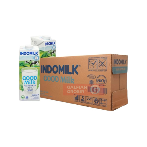 INDOMILK Susu UHT Full Cream Plain 1 Liter 12 Pack Untuk Semua Usia