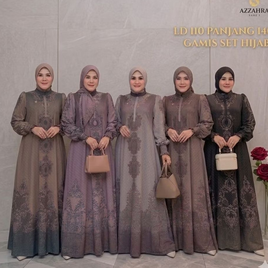 RAMADHANI SERIES By Humaira  Gamis Syar'i Branded Ceruty Jersey Printing Premium READY Agen Gamis