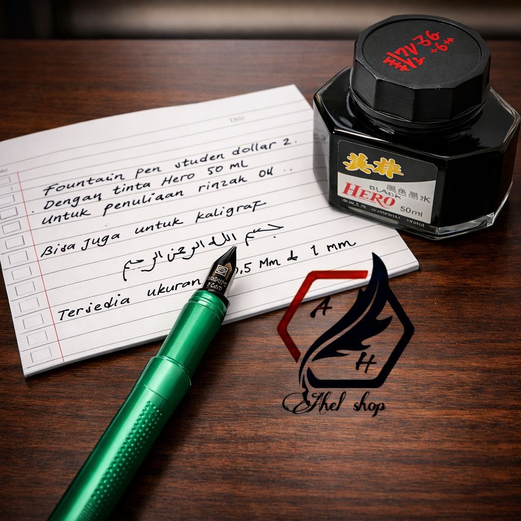 Fountain pen Kaligrafi Pulpen penulisan ijazah raport kalam nib 1Mm pena lapad tinta isi hero hitam 