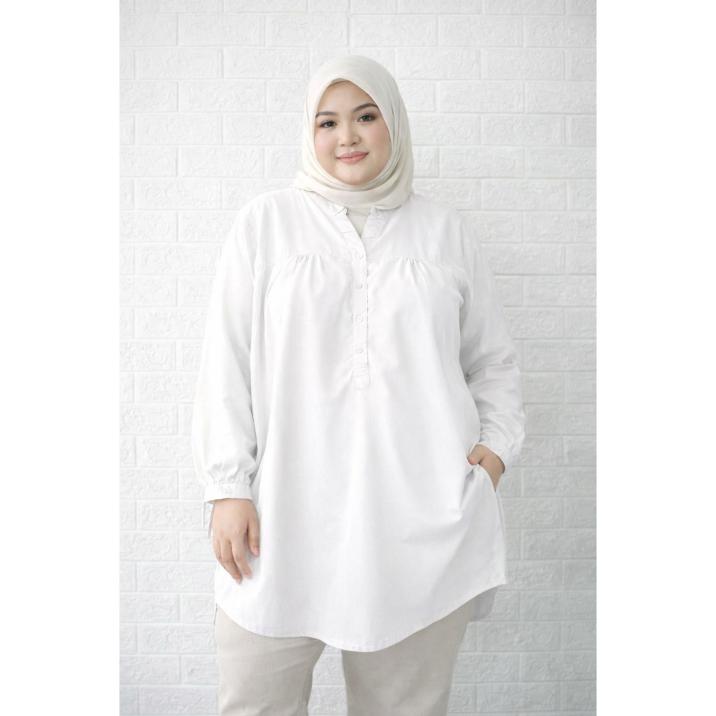 polos viscose jumbo Blouse Viscose Jumbo Putih Atasan Wanita Oversized Lengan Karet Busui jumbo Puti