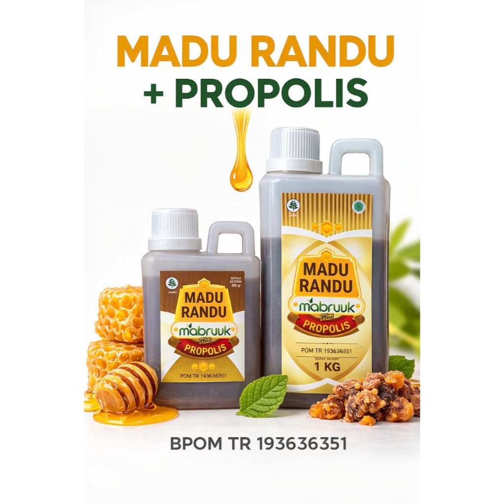 Madu Randu Propolis Asli Mabruuk 500 gram | Madu Randu Murni + Propolis | Madu Herbal Imun Tubuh