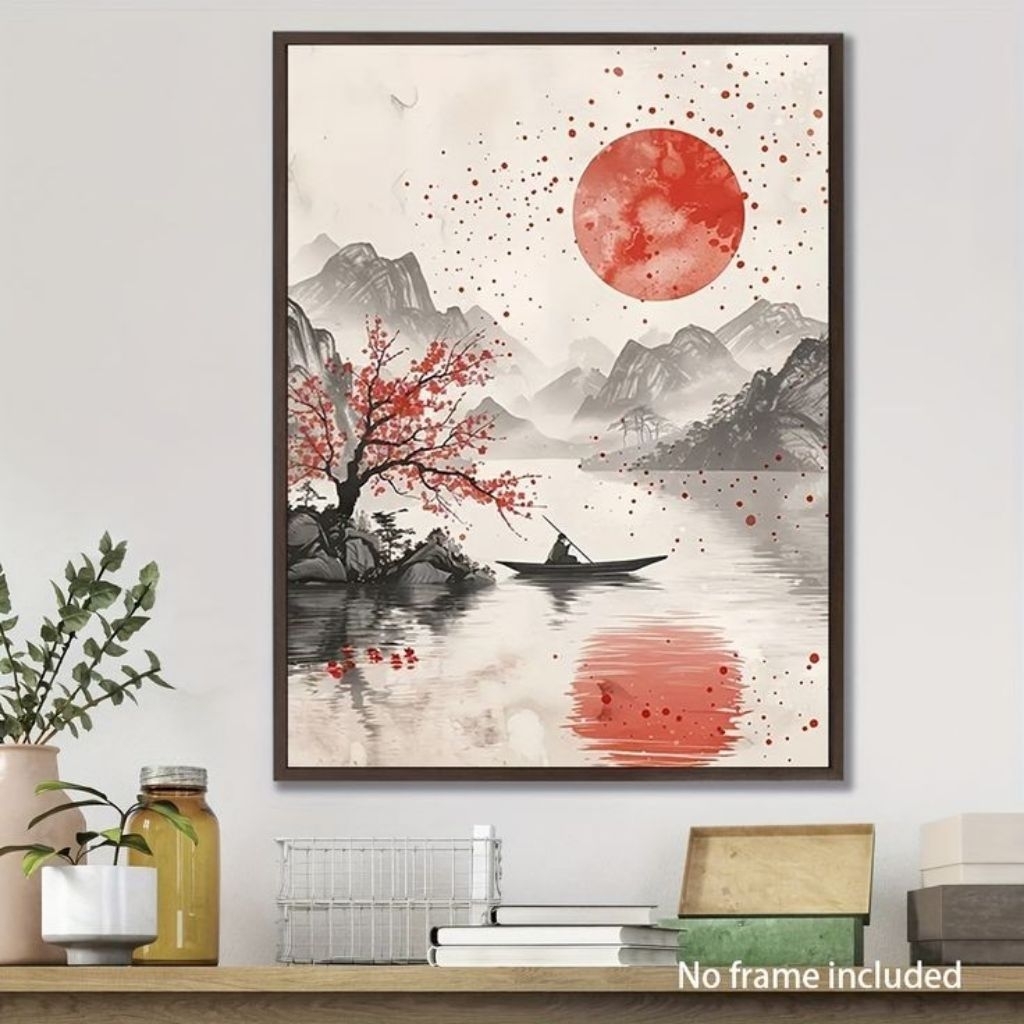 lukisan dinding vintage pemandangan jepang hiasan dinding aesthetic –lukisan siap pajang –lukisan as