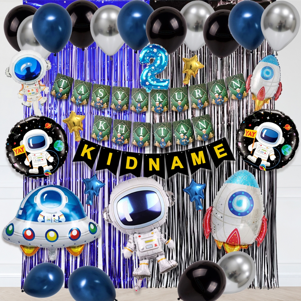 (Paket Balon Lengkap)ASTRONOT CHAIN HBD KHITANAN SIMPLE DEKORASI SET Balon dekorasi tema astronot ul