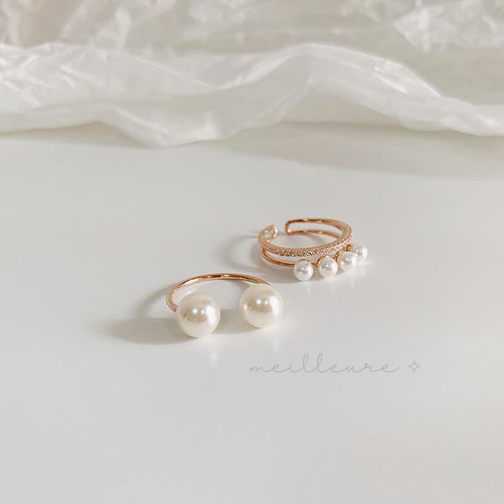 Pearl Mutiara Cincin Wanita Ring One Satu Set Rosegold Rose Gold Plated Adjustable Bisa Diatur Anti 