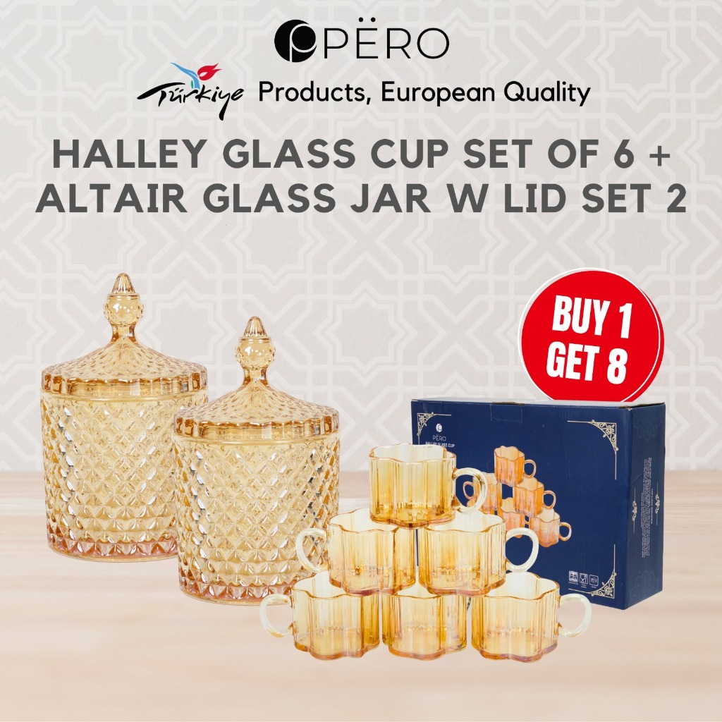 Pero Bundling Set of 8 Altair Glass Jar & Halley Glass Cup / Toples Beling dengan Tutup set 2 / Snac