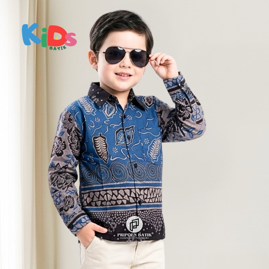 PRIPOEN BATIK Kemeja Batik Anak Cowok Baju Batik Anak Lengan Panjang 3-12 Tahun