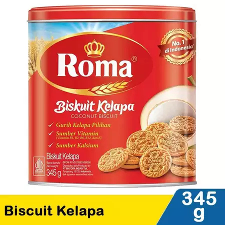 Snack Kaleng Roma Biscuit Rasa Kelapa Kemasan Isi 345 Gram Cemilan Cookies Kue Kering