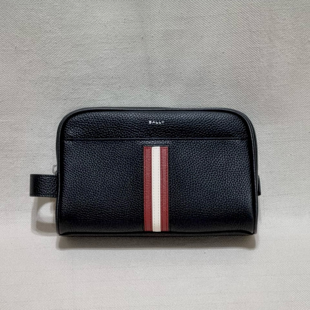 Bally Ribbon Small Pouch Washbag Black Red Original Authentic 100% - Tas Pria