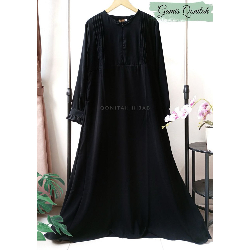 gamis qonitah , qonitah hijab warna hijau lumut tua ukuran XL
