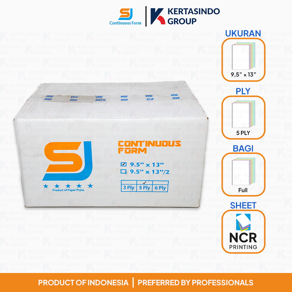 Kertas Continuous Form SJ Orange NCR 5 PLY 9,5 x 13