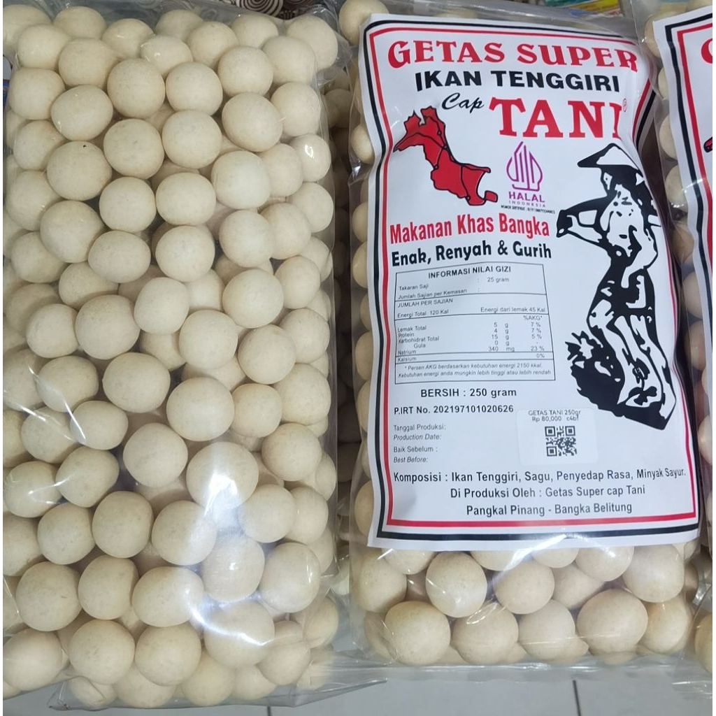 Getas Bangka Ikan Tenggiri Cap Tani 250gr | Getas Khas Bangka Renyah Gurih | Snack Kerupuk Ikan Teng