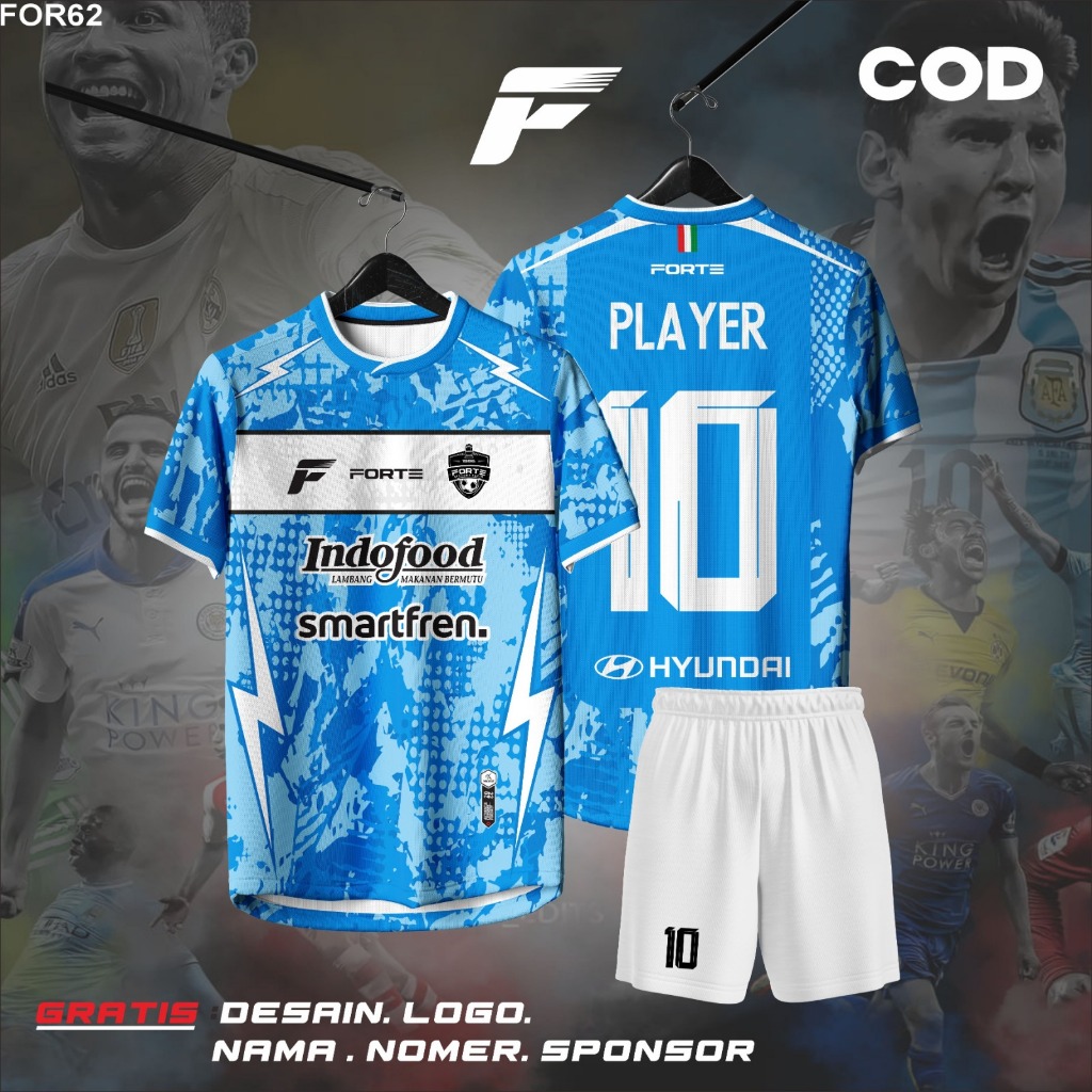 JERSEY FUTSAL CUSTOM FULL PRINTING WARNA BIRU PUTIH GANTI NAMA DAN NOMOR PUNGGUNG KEKINIAN