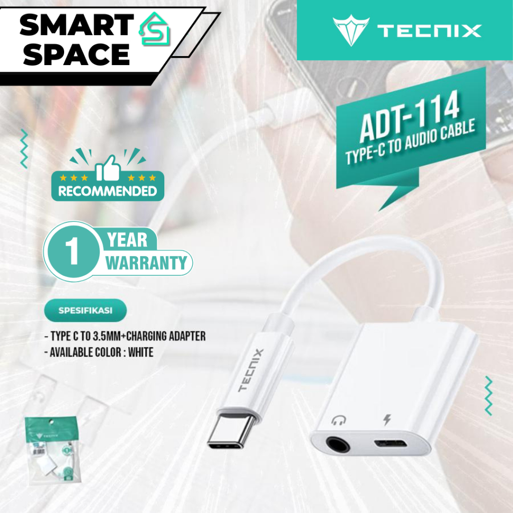 Tecnix Adapter Type-C to Audio Jack 3.5mm+Charging Adapter Splitter - ADT-114 - Garansi 1 Tahun