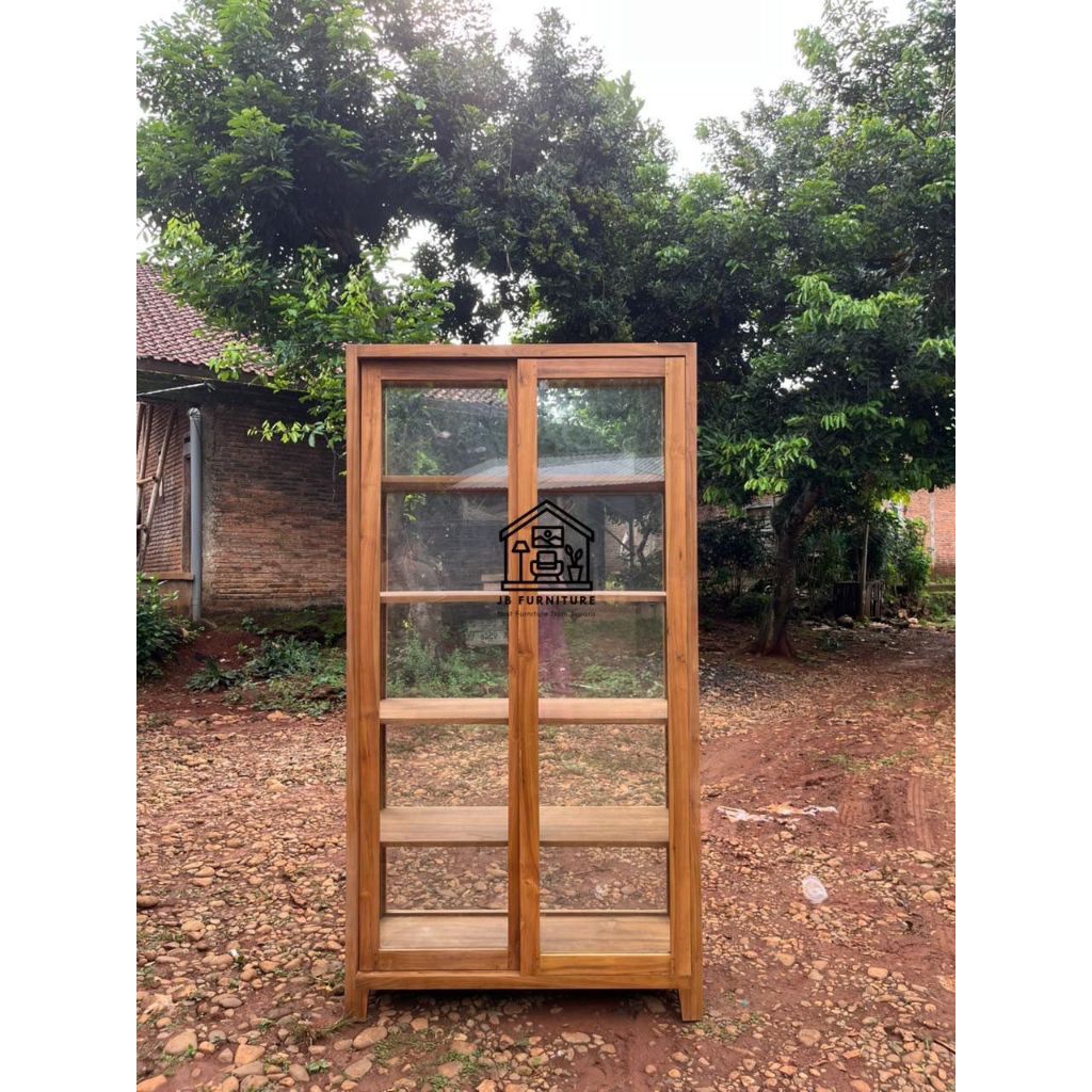 LEMARI KACA PAJANGAN LEMARI KACA MINIMALIS LEMARI KACA KAYU JATI ALMARI PAJANGAN KAYU JATI