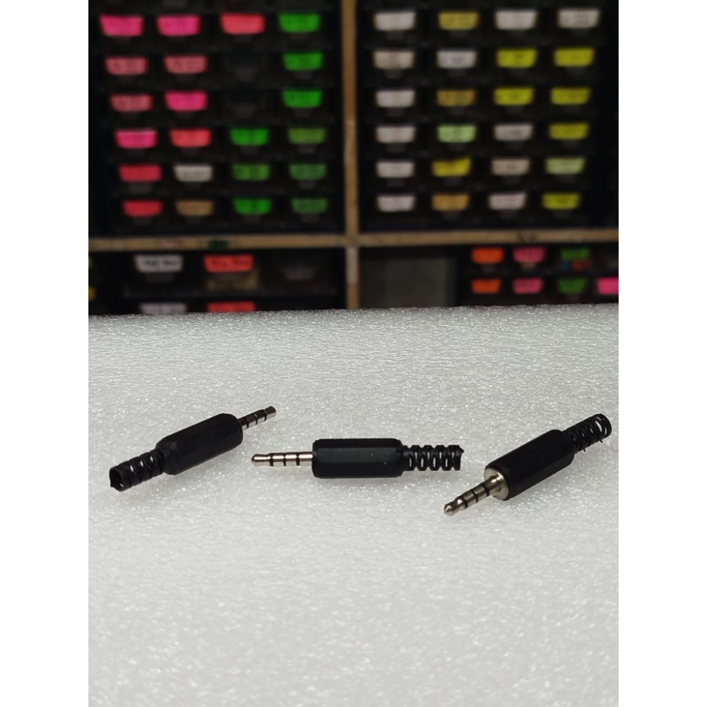 jek mini stereo tiga strip plus mic jek male triple plastik