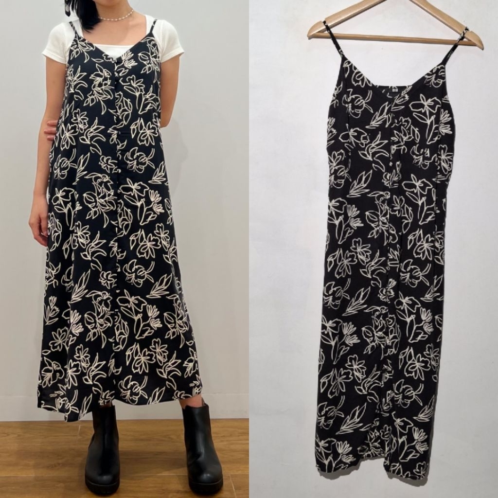 UNIQLO GAUN KAMISOL FLARE KANCING DRESS HITAM BARU ASLI ORIGINAL