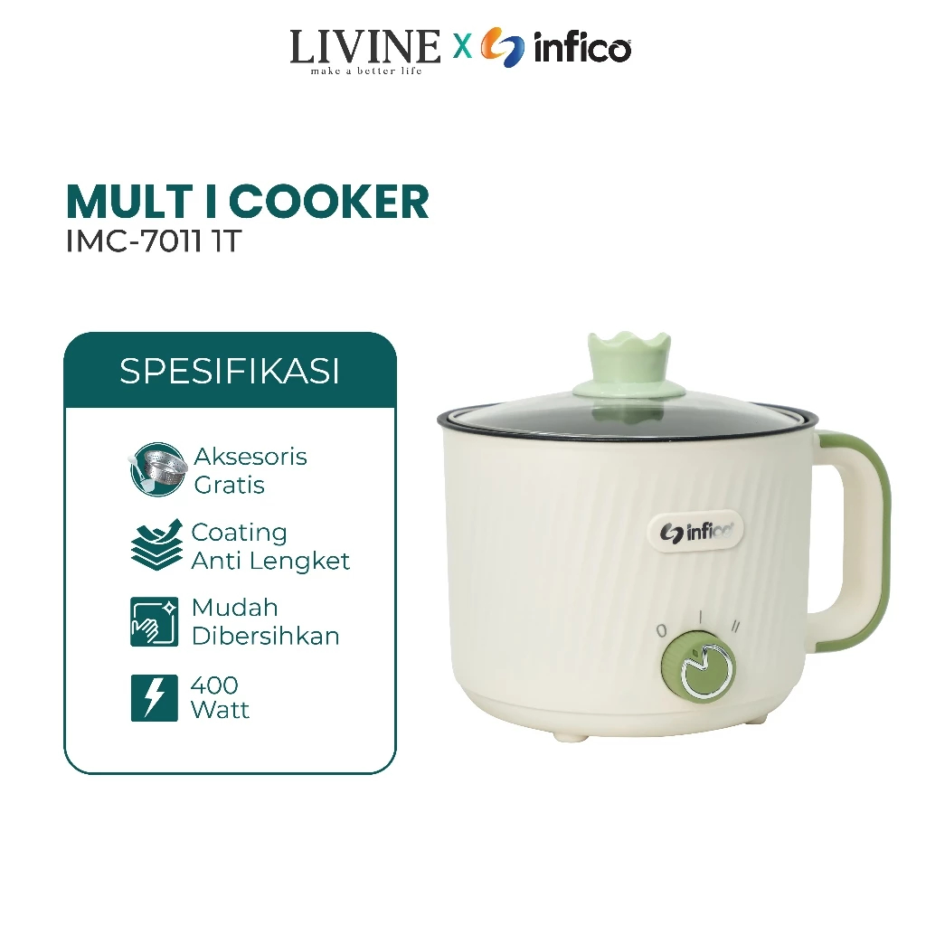 Infico Panci Listrik 400 watt Anti Lengket alat dapur alat masak listrik panci mpasi bayi panci anti