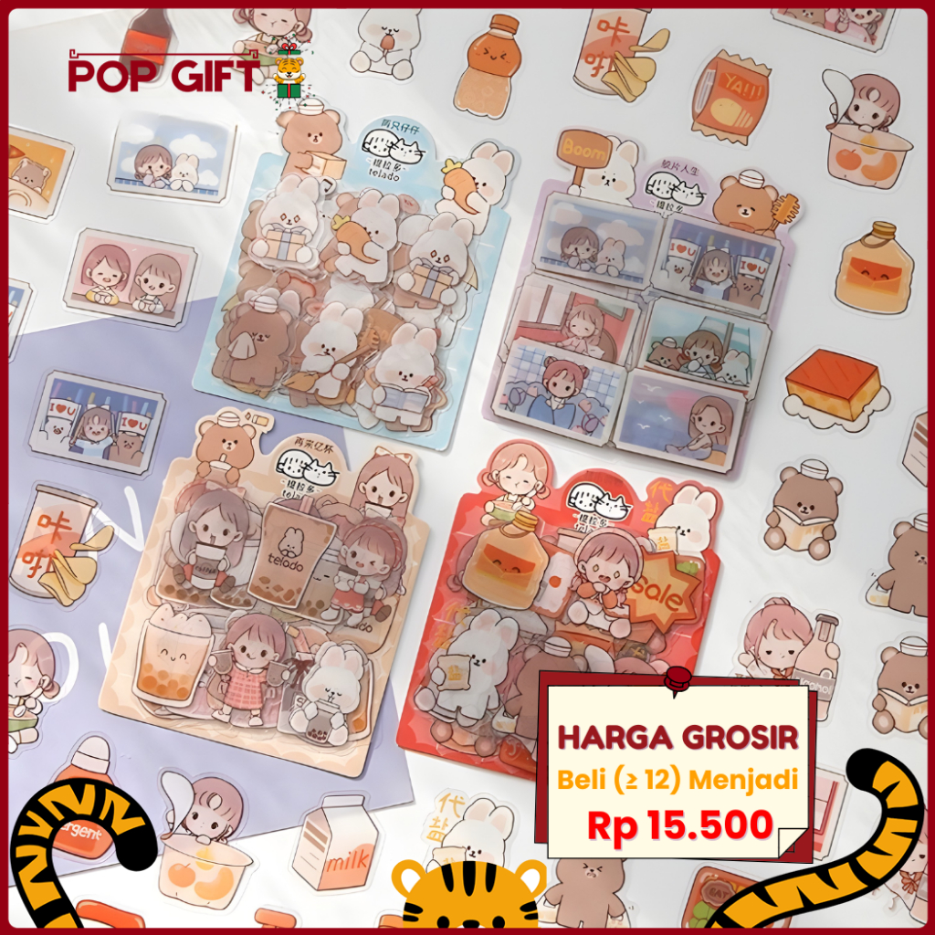 PG 40 Pcs Stiker Decor Botol Sticker Aesthetic Telado Boba