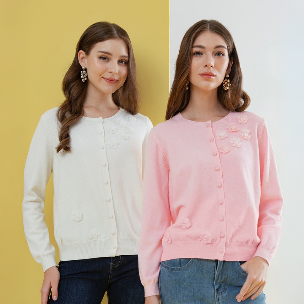 Chocochips - Floretta Cardigan / Atasan Cardigan Rajut Lengan Panjang Motif Bunga