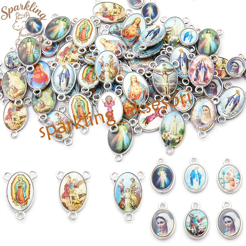 [20PCS] Charm Alloy 3 Lubang Bergaya Campur (Yesus & Bunda Maria) untuk DIY Perhiasan