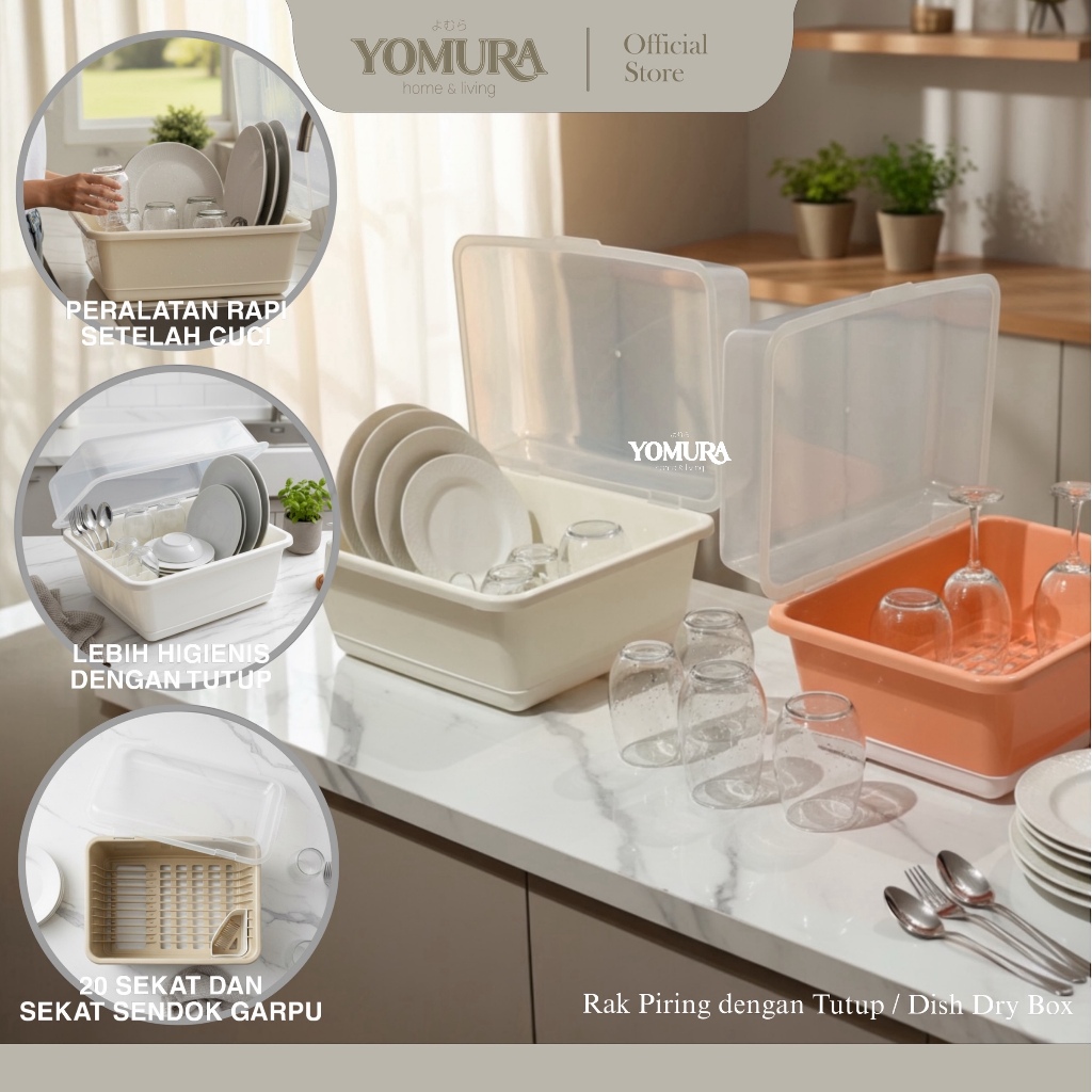 YOMURA Rak Piring Gelas Anti Debu Dengan Penutup dan Tirisan Dish Dry Box / Rak Cuci Piring / Boks P
