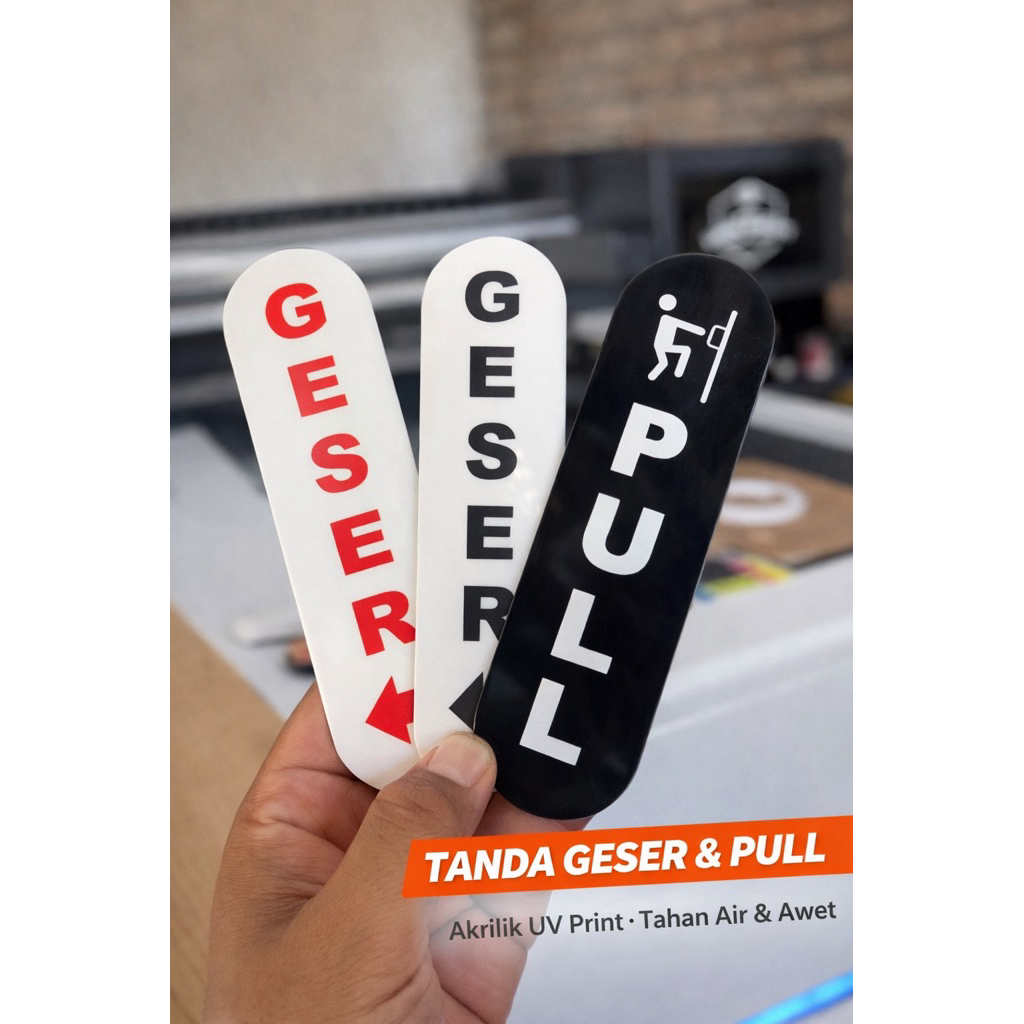 Sign Pintu Geser & Pull Akrilik UV Print | Tanda Pintu Toko Cafe Kantor