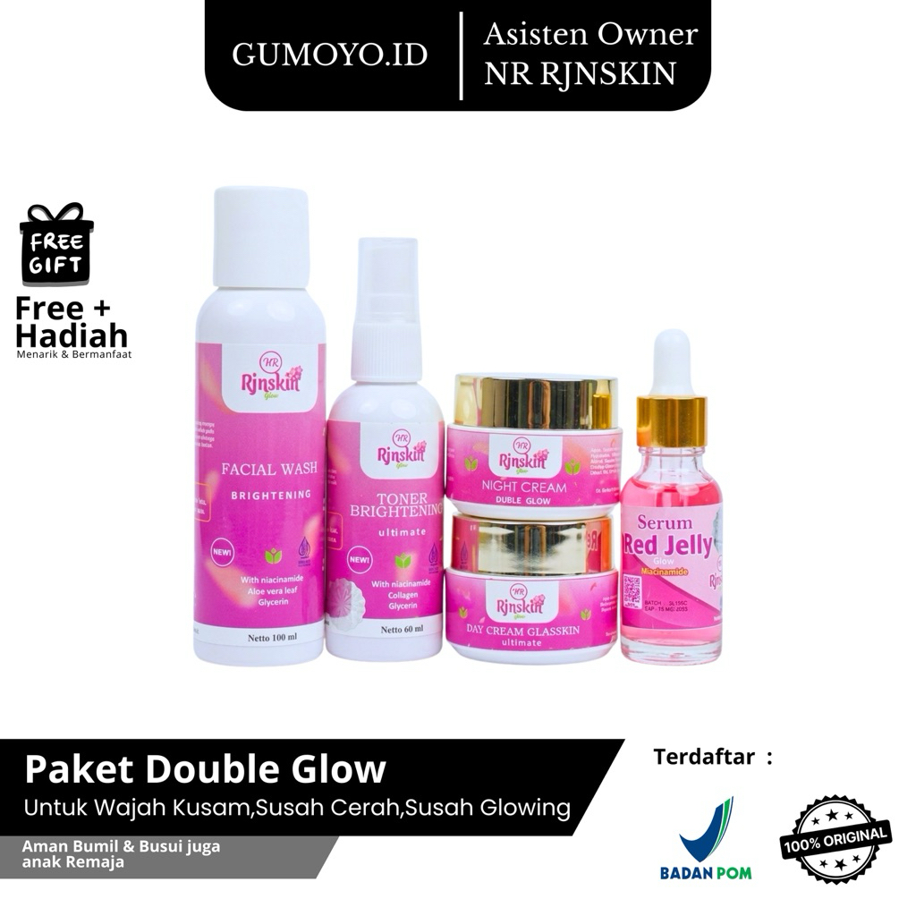 PAKET DOUBLE GLOW NR GLOW RJNSKIN AMPUH BASMI FLEK HITAM DI WAJAH