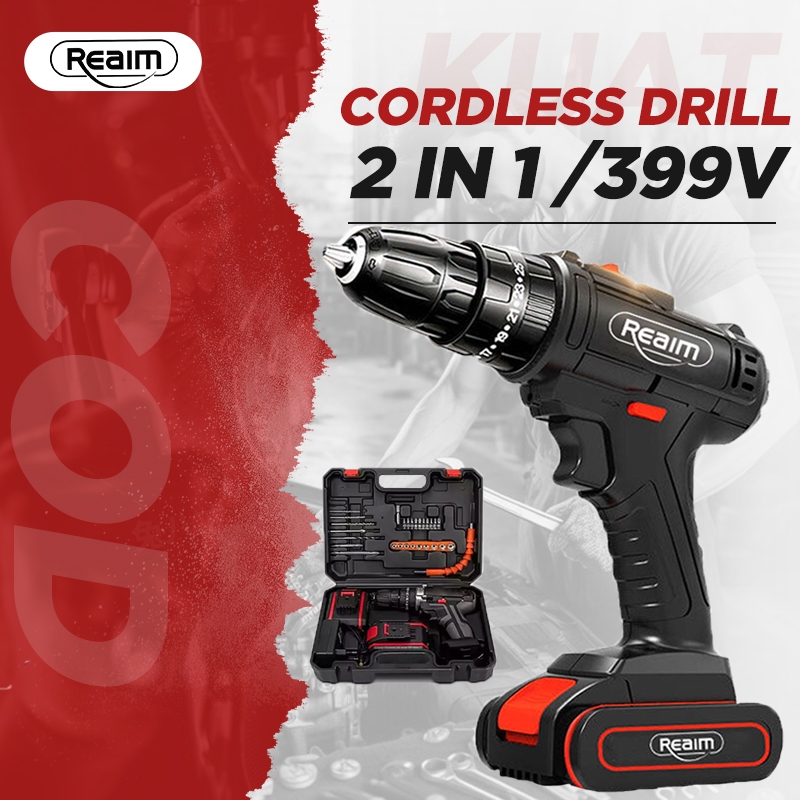 Reaim Mesin Bor Baterai Tangan Cordless Drill Battery Impact Drill Cordless Electric Drill