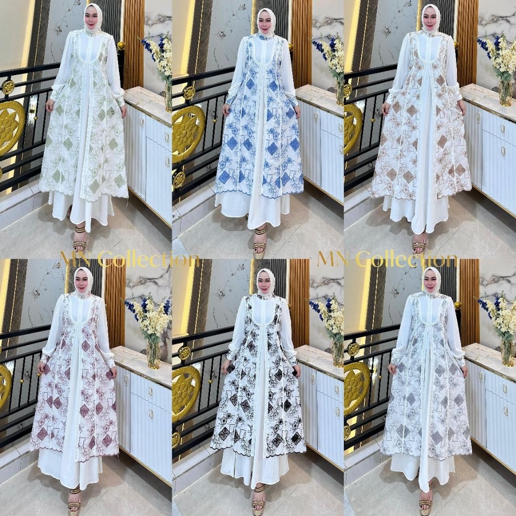 GAMIS PUTIH MN KATUN BORDIR JUMBO LD 118cm