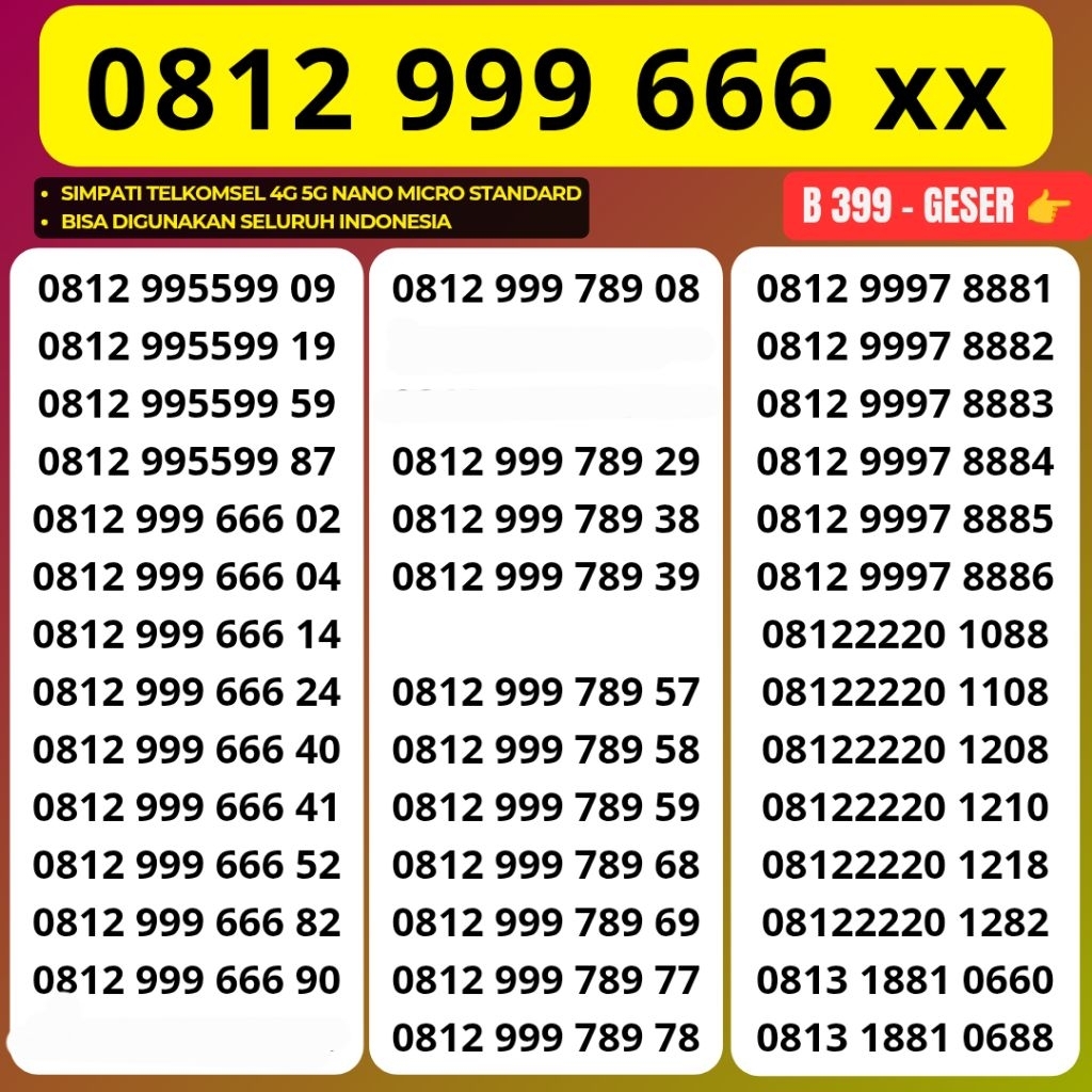 Nomor Cantik Telkomsel Triple Panca 999666 Kartu Perdana Telkomsel Tsel Red Telkomsel 5g Telkomsel 1