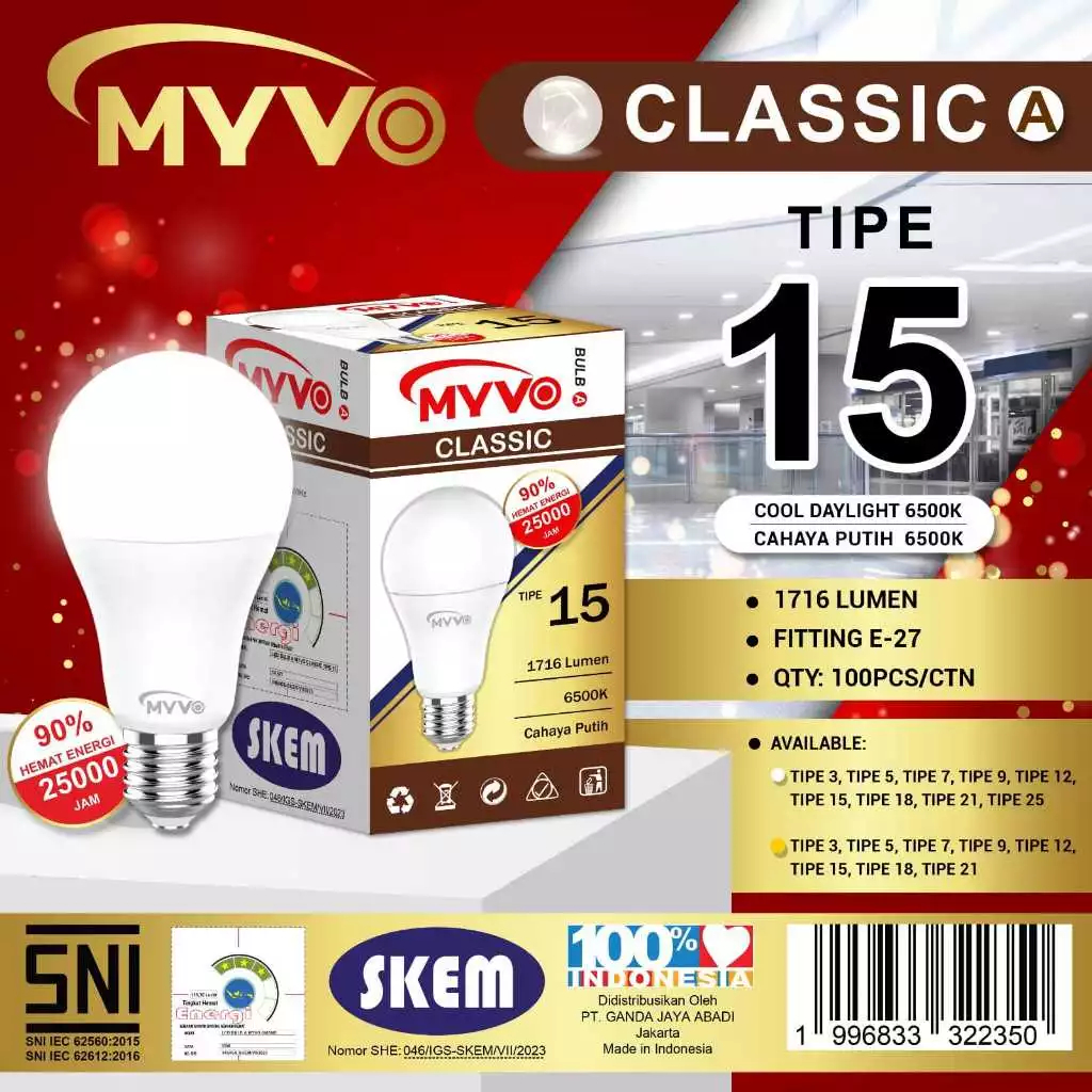 MYVO CLASSIC Lampu LED TIPE 15W LAMPU LED 15 Watt  MYVO Classic A Bulb Terang