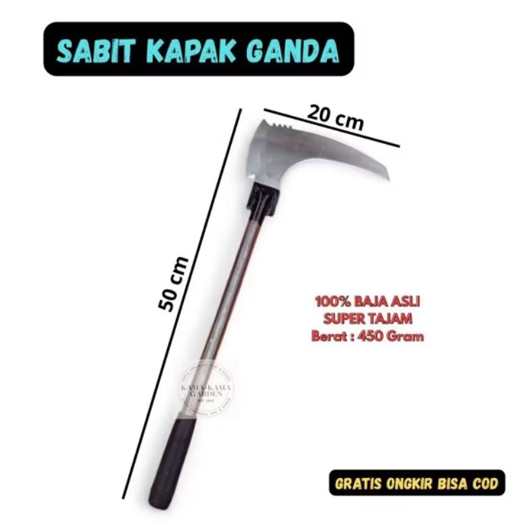 (50 CM) Sabit Kapak Ganda Pemangkas Multifungsi BAJA - Sabit Kapak Baja Asli Super Tajam - Alat Pemo