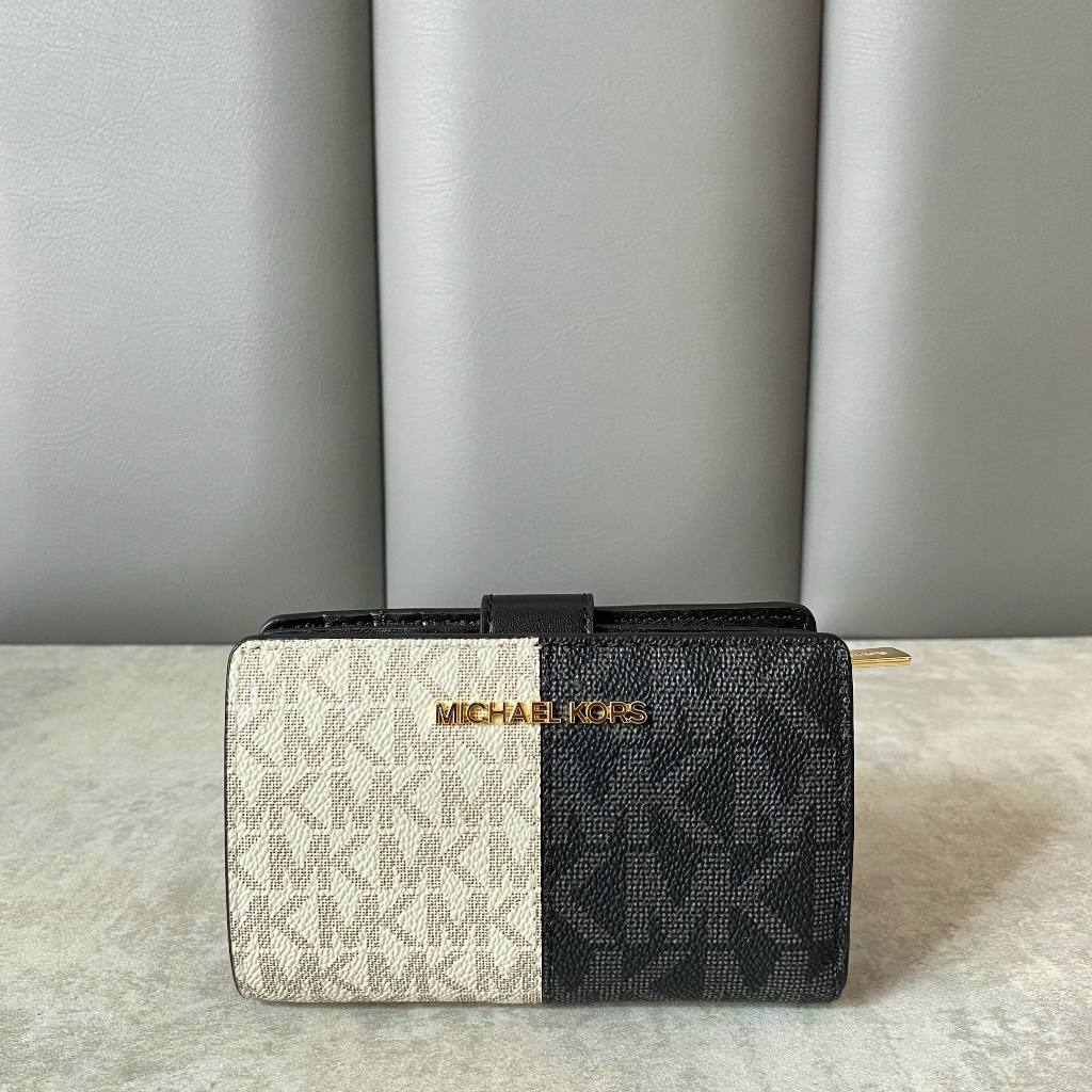 dompet lipat cewek michael kors loka012 Medium Two-Tone Logo Wallet Black ready