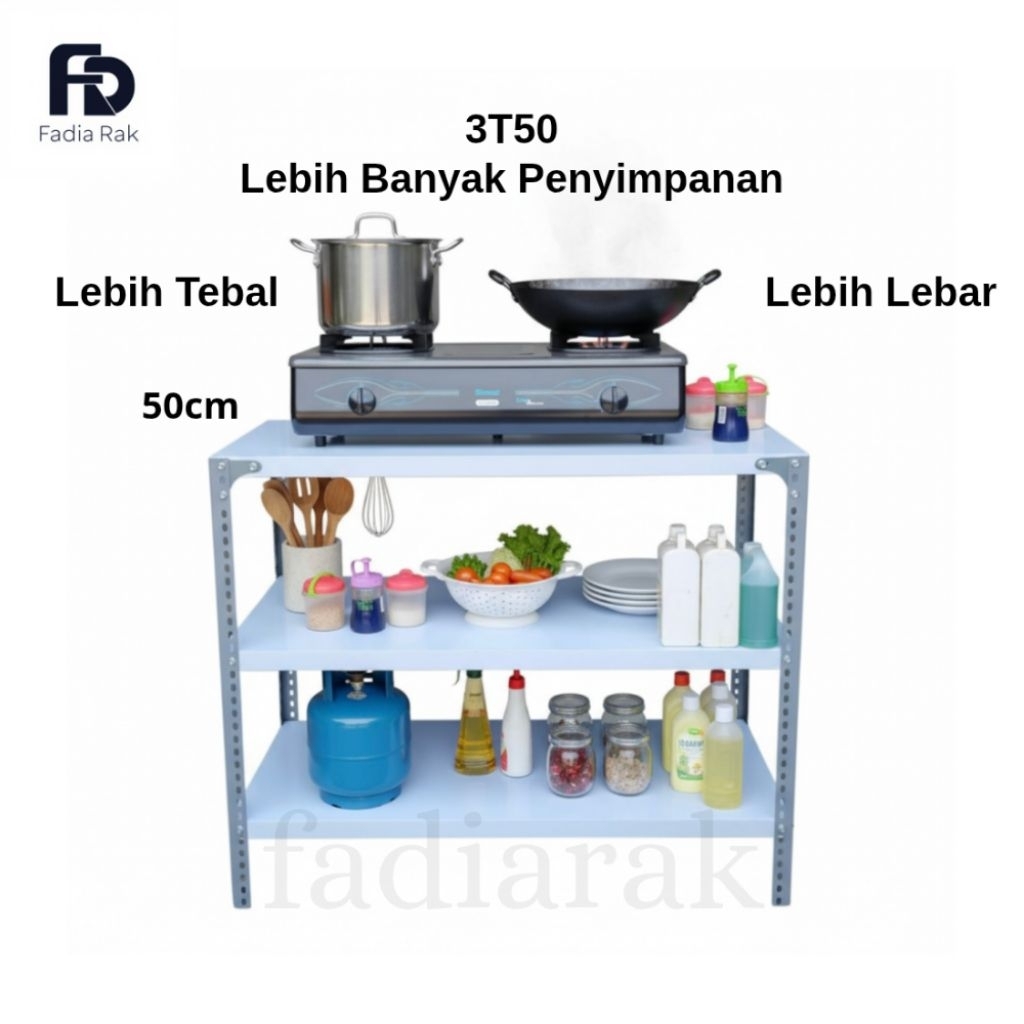 Meja Dapur Rak Besi Susun 3 Tingkat Kompor Gas 2 Tungku Serbaguna Galon Aquarium 100x50x80cm