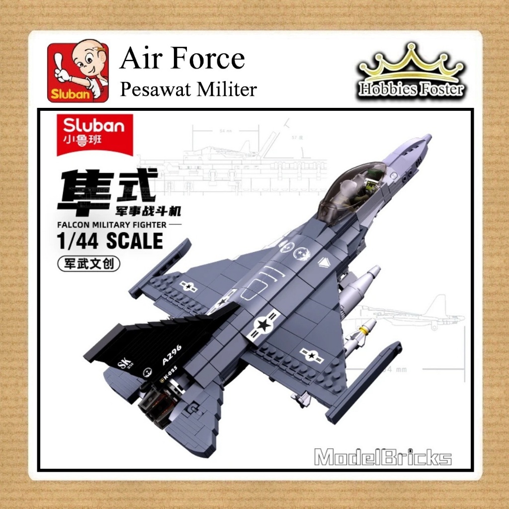 BRF Sluban B0891 Air Force Military Jet Fighter F16 Viper FALCON Mainan DIY Pesawat MOC