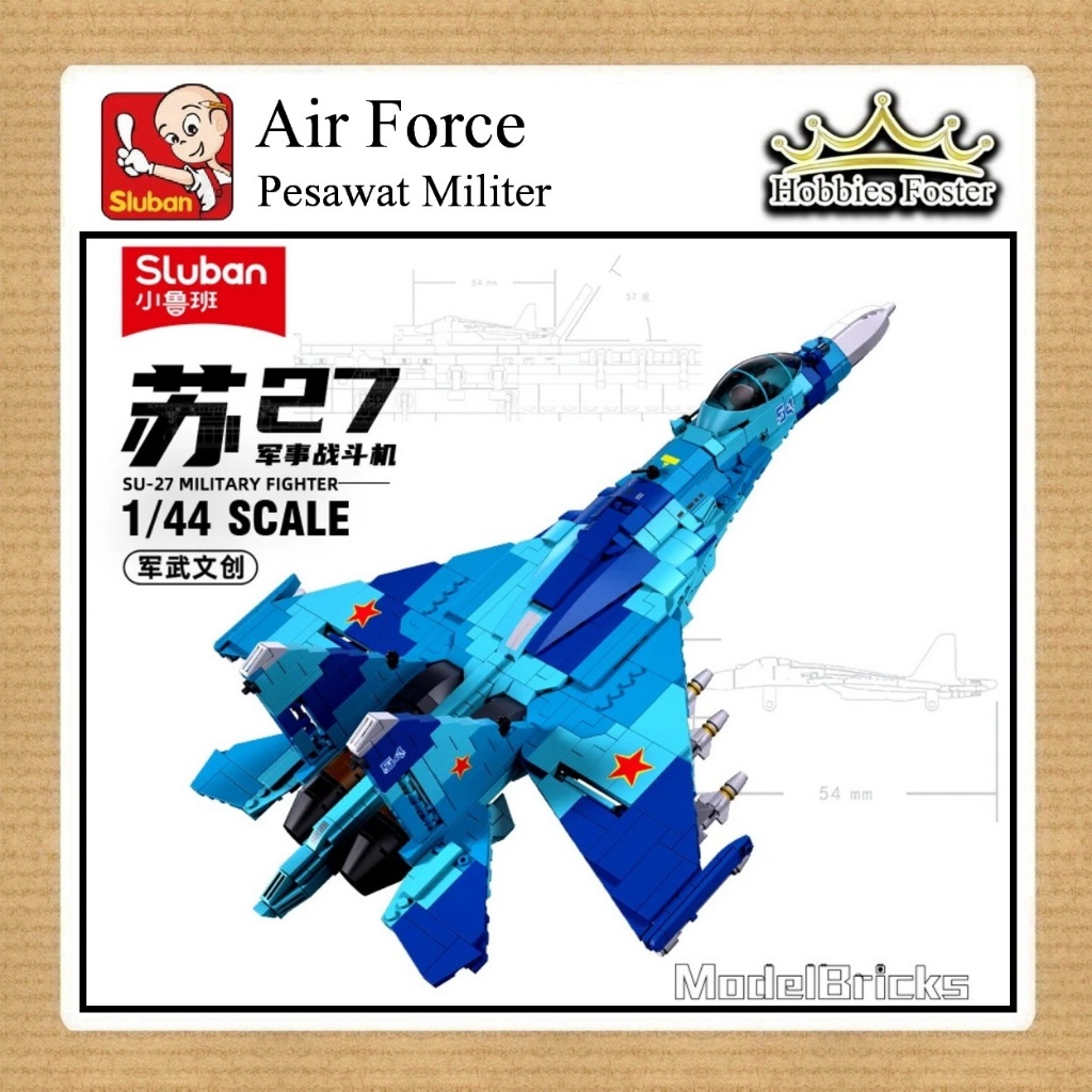 BRF Sluban B0985 - Air Force Military Jet Fighter SU27 Mainan DIY Pesawat MOC