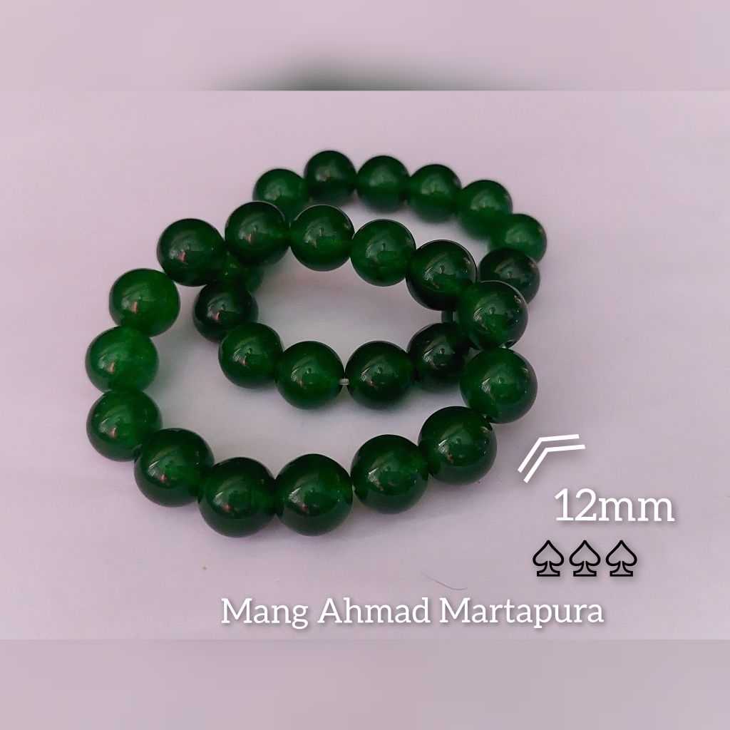 Gelang Giok Hijau Tua 12mm - Gelang Batu Giok Asli Warna Hijau Polos Import