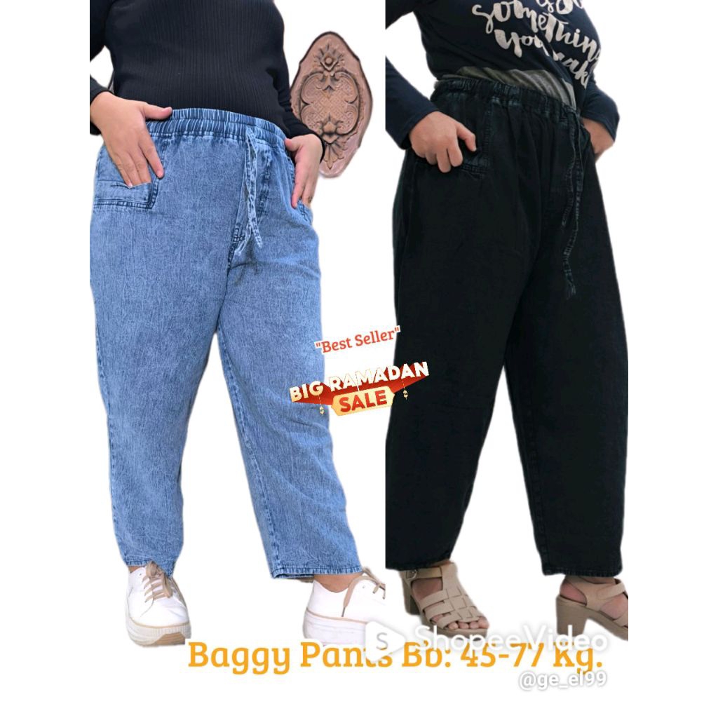 Baggy pants Jeans 7/9 Wanita High Waist | Boyfriend, Monica jeans | Snow hitam & Biru, Korean Style