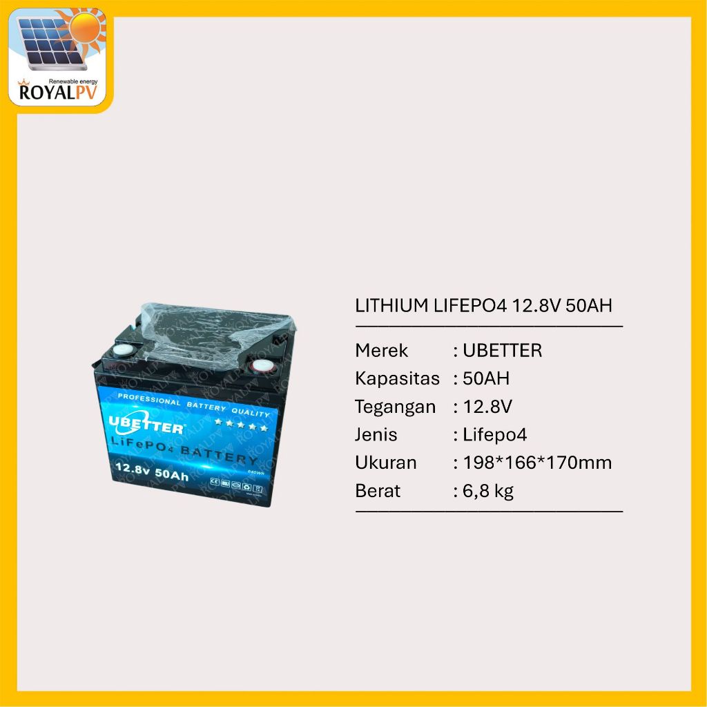 Ubetter Baterai lithium lifepo4 12v 50ah, battery lithium lifepo4 12.8V 50AH