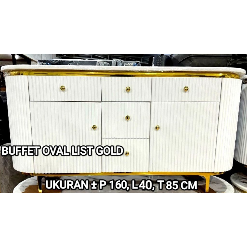 Meja tv oval list gold marmer 160 140 120 180 / buffet tv list gold kaki besi / meja tv hias ruang t
