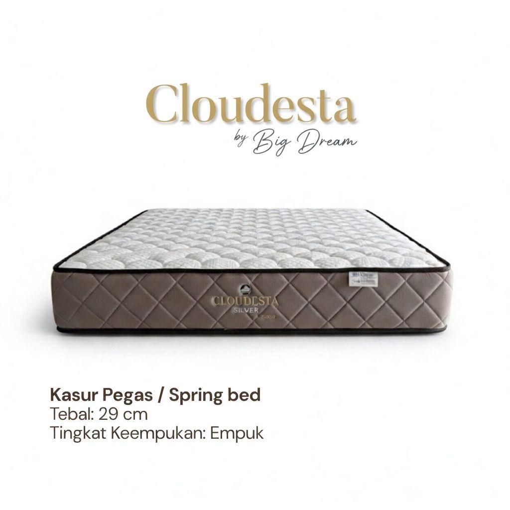 Kasur Springbed Cloudesta Silver by Big Dream. Empuk. Tebal 29 cm. kasur 120x200, kasur 160x200, kas