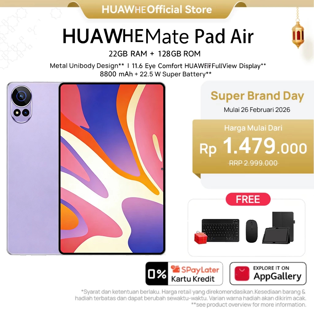 HuaWhe tablet android MatePad Air 11.6" 22GB+128GB | 8800mAh | Kamera 48MP | 5G+WiFi | Untuk Gaming 