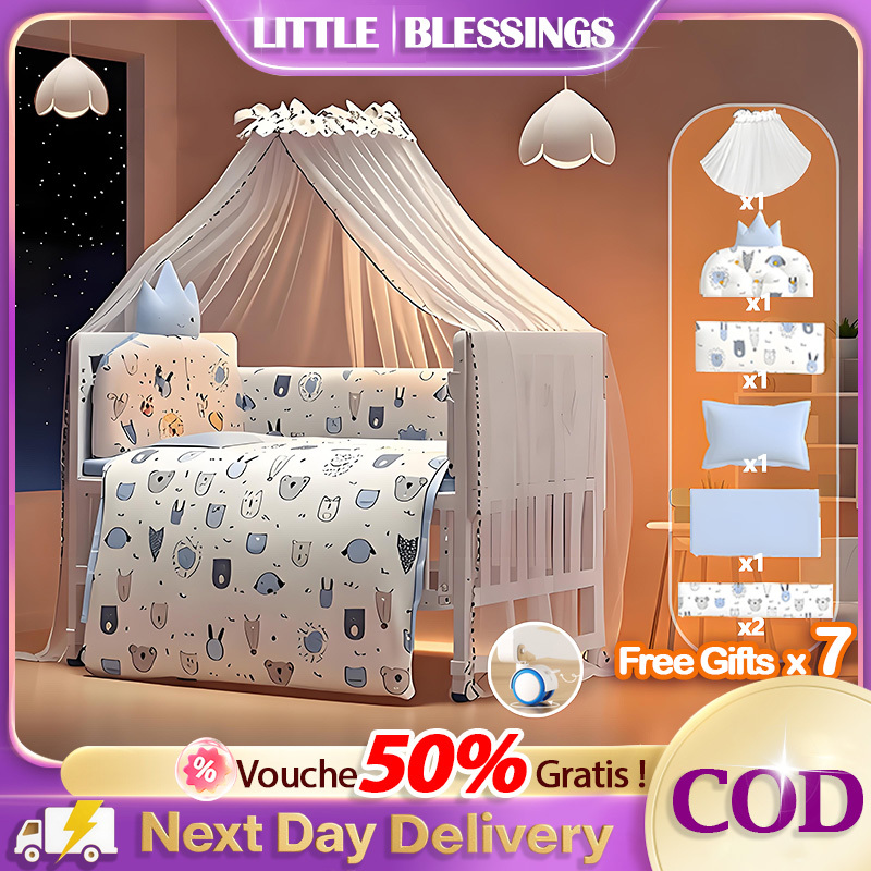 GRATIS Kelambu + Kasur Box Bayi Tempat Tidur Bayi 0-12 Tahun Box Bayi Multifungsi Kayu Solid  Kayu K