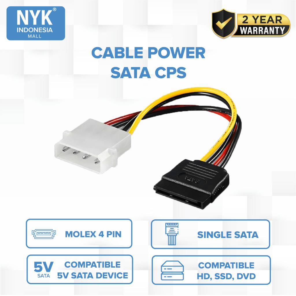 NYK Kabel Sata Cable Power 15pin Male To Molex 4pin Female Adapter