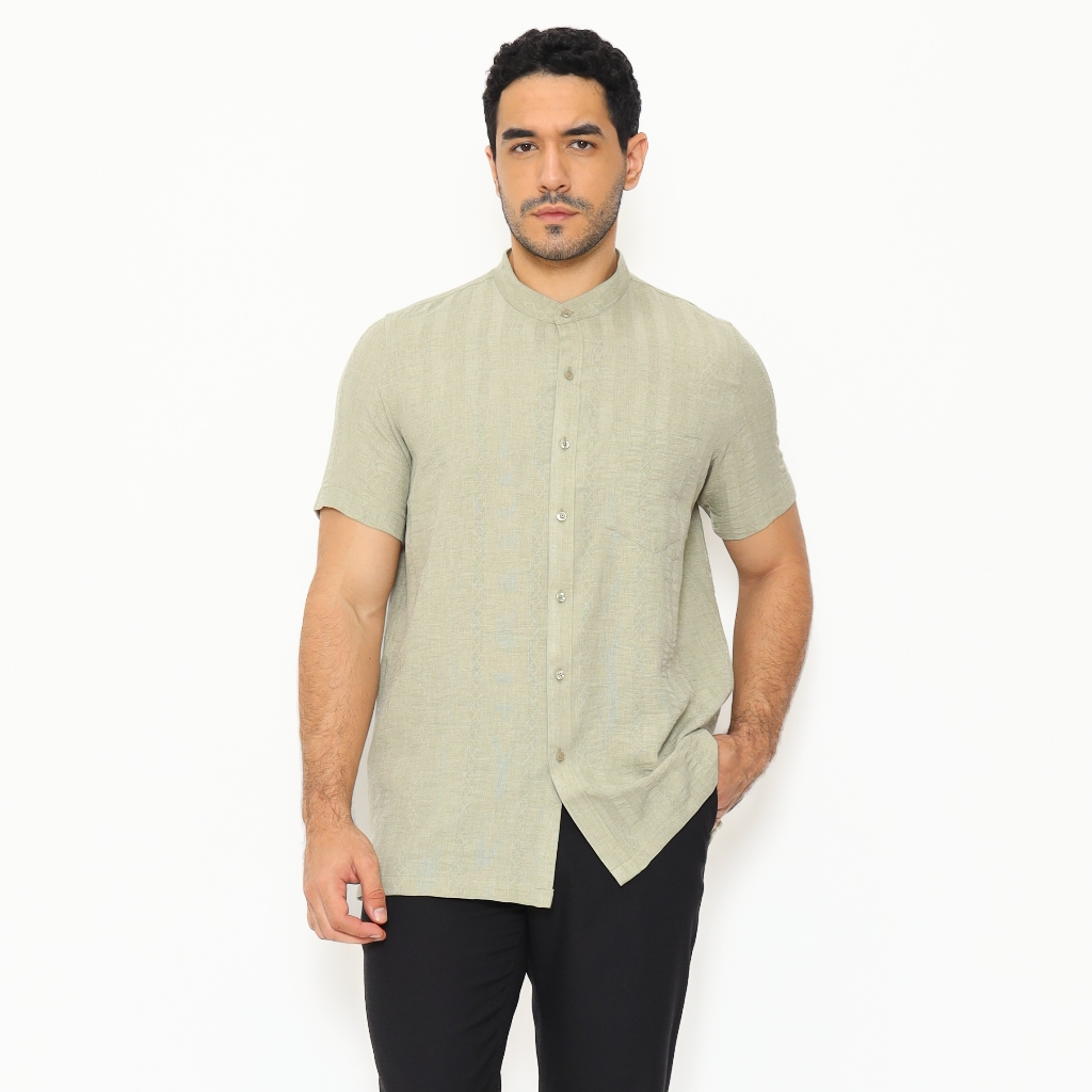 LAWELL DAFFA-S Baju Koko Pria Lengan Pendek Regular Fit Kerah Mandarin Polyester Premium