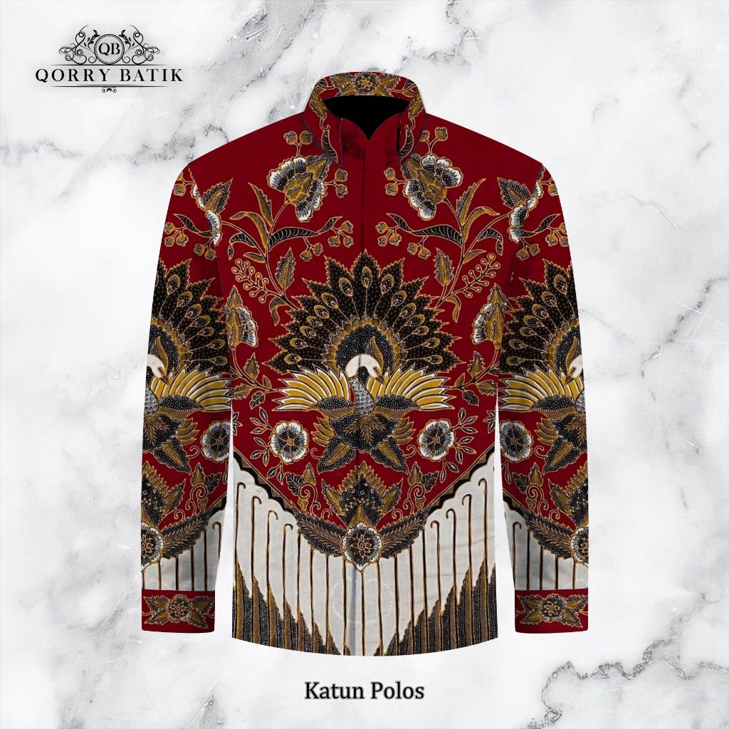 KAIN KEMEJA BATIK TULIS KATUN POLOS motif MERAK warna MERAH